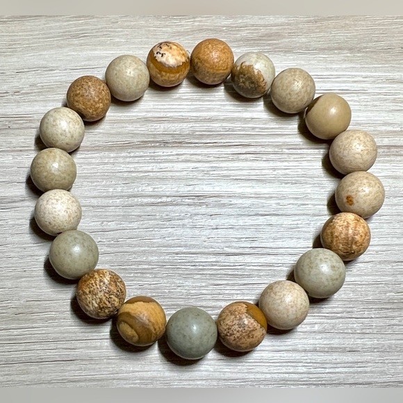 10mm Picture Jasper Beaded Stretch Bracelet, Promotes Connection To Earth - Picture 4 of 4